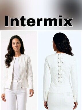 Intermix Jacket Neutrals Collarless Zip Closure $700 MSRP